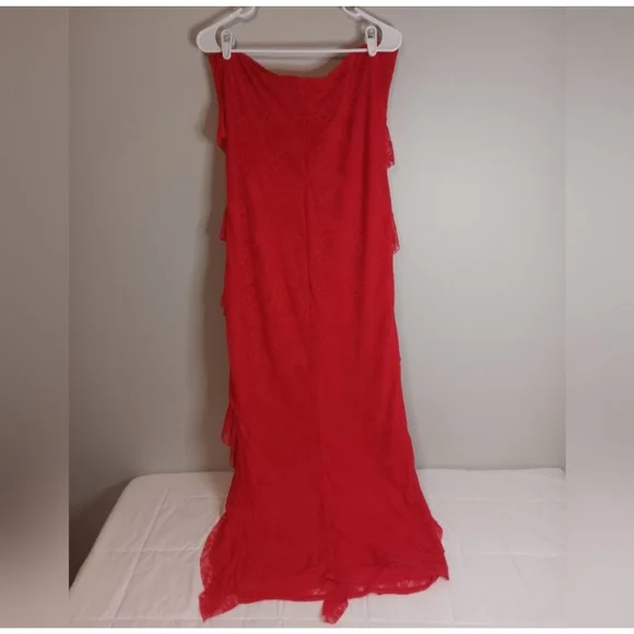 Wild Fable Lace Ruffle Cherry Red Maxi Bodycon Dress - Picture 2 of 6